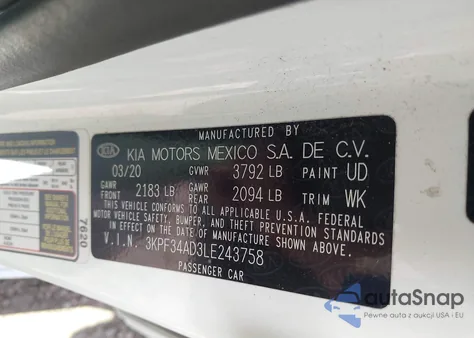 2020 Kia Forte Gt-Line from USA, damaged, VIN 3KPF34AD3LE243758